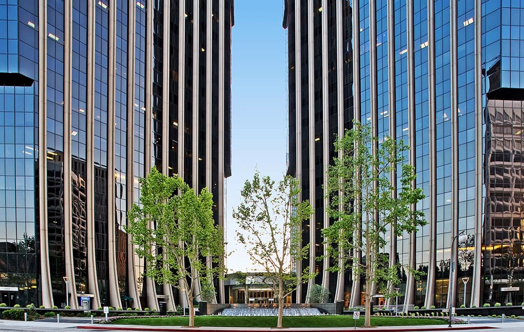 Front entrance of Watt Plaza in Century City, CA