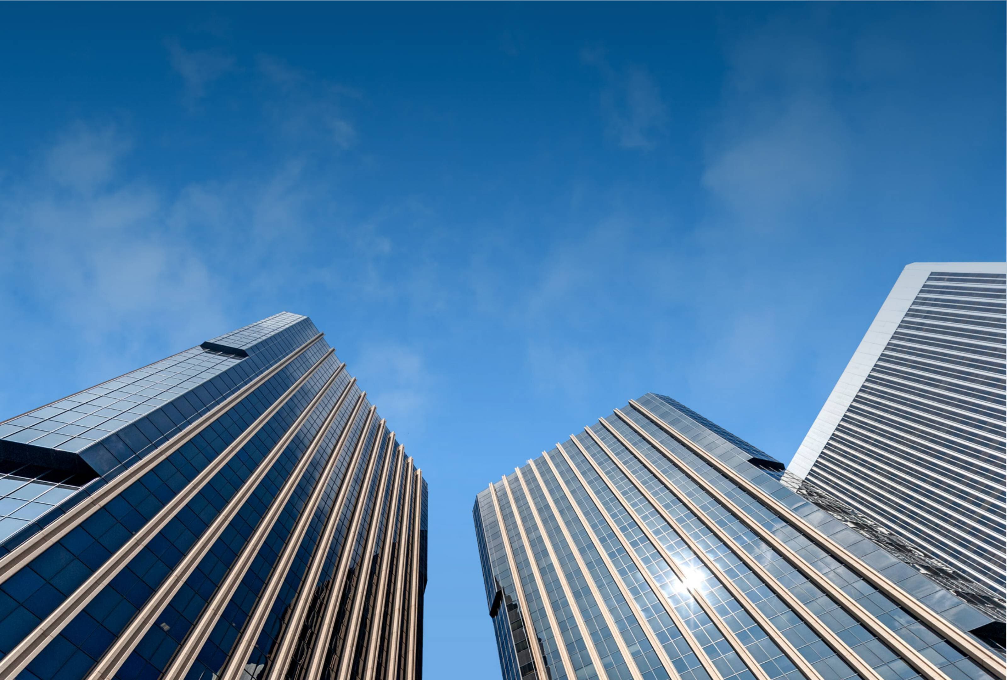 Looking up at the two Watt Plaza Towers in Century City, CA